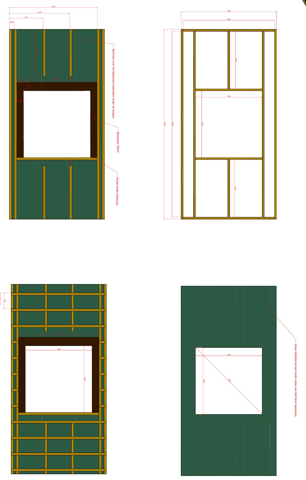 Werktekening van het dakelement met maten